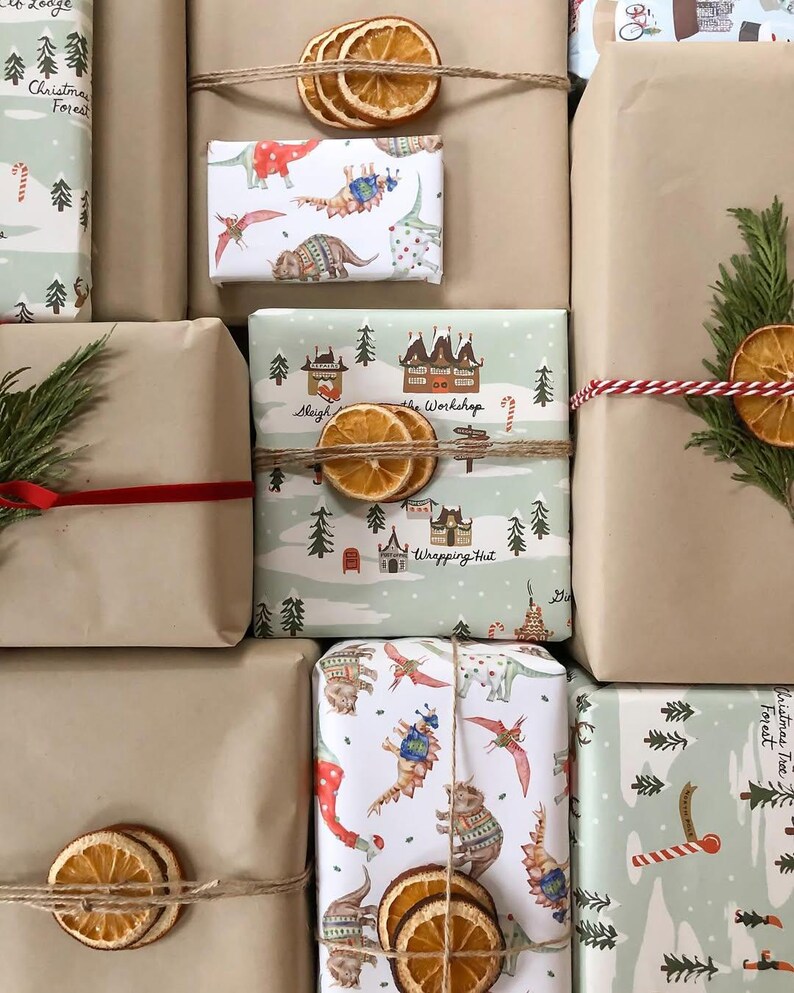 Christmas Wrapping Paper featuring cute Dinos in Christmas Sweaters. Perfect for kids and Dinosaur lovers! image 6