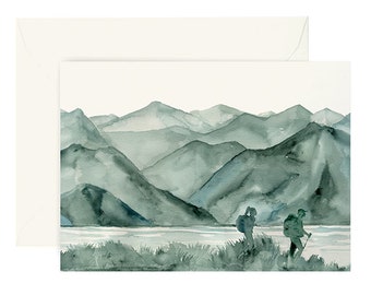Hiking Couple Card - Watercolor Mountain Design, Anniversary Gift