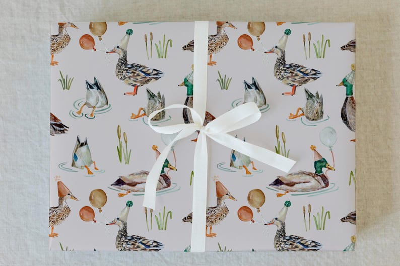 Birthday Duck Gift Wrap Roll- One Lucky Duck Birthday Party, Birthday Wrapping Paper, Illustrated Gift Wrap Sheets image 6