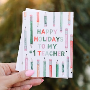 Teacher Christmas Card - #1 Teacher Holiday Greeting Card - Printed Merry Christmas Card for Teacher, Daycare Provider