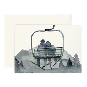 Skier Gondola Couple Valentine&#39;s Day Card - Skiing Greeting Card, Anniversary, Ski, Girlfriend Gift, Card for him, Card for Boyfriend