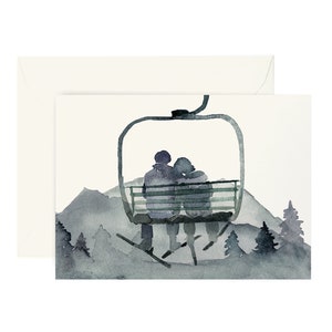 Gondola Couple Valentine's Day Card - Skiing Greeting Card, Anniversary, Ski, Snowboard, Girlfriend Gift