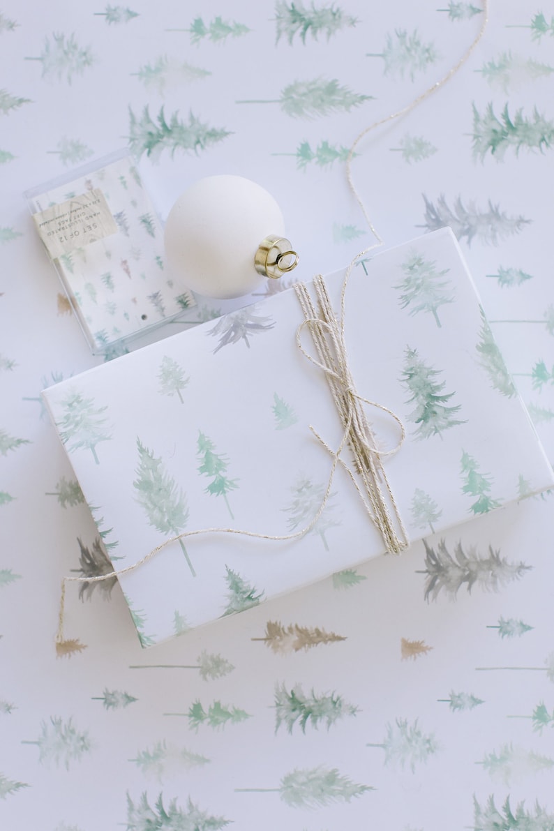 Christmas Wrapping Paper featuring watercolor Christmas Tree Forest- Beautiful Holiday gift wrap 