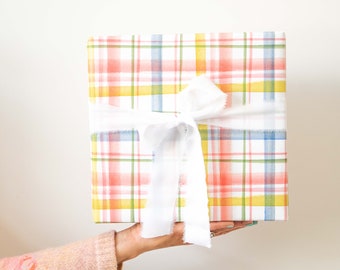 Wrapping Paper featuring colorful plaid pattern - recyclable luxury gift wrap