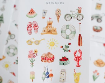 Summer Sticker Sheet - Seasonal Stickers, Beach Stickers, Planner Stickers, Deco Sticker Sheet, Journal and Scrapbook Stickers