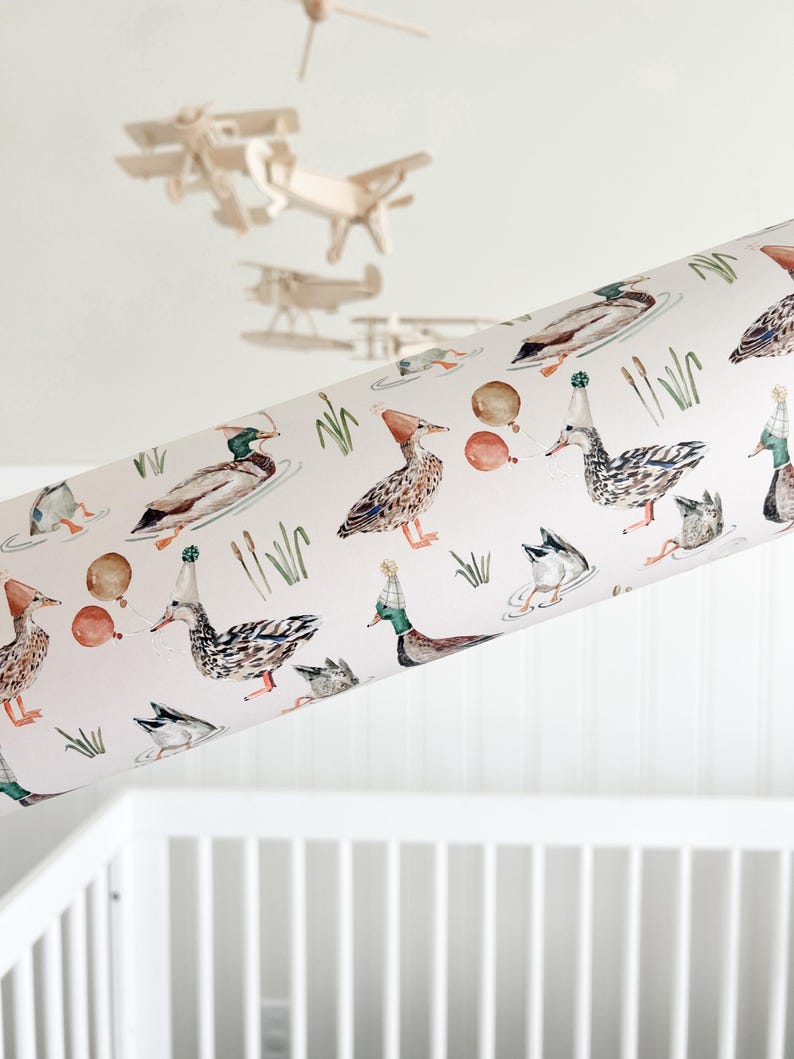 Birthday Duck Gift Wrap Roll- One Lucky Duck Birthday Party, Birthday Wrapping Paper, Illustrated Gift Wrap Sheets image 10