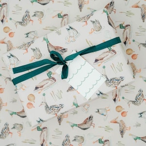 Birthday Duck Gift Wrap Roll- One Lucky Duck Birthday Party, Birthday Wrapping Paper, Illustrated Gift Wrap Sheets image 2