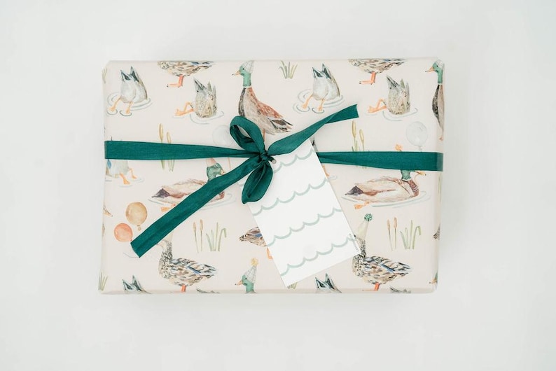 Birthday Duck Gift Wrap Roll- One Lucky Duck Birthday Party, Birthday Wrapping Paper, Illustrated Gift Wrap Sheets image 5