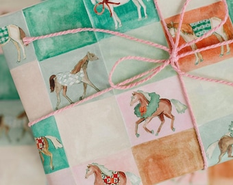 Horse Holiday Gift Wrap, Pretty Equestrian Christmas Wrapping Sheets, Pretty Holiday Gift Wrap, Hand-Illustrated Horse Lover Gift Wrapping