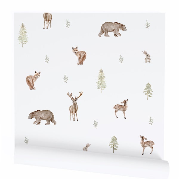 Woodland Animals Wallpaper Sample- perfect for Woodland Themed Nurseries, boys nurseries, cabins, and more