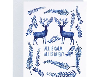 Silent Night - Elegant Holiday Single Card or Box Set, Illustrated Winter, Christmas Card