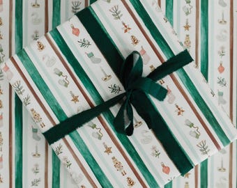 Nutcracker Stripe Winter Gift Wrap, Christmas Wrapping Paper, Illustrated Holiday Gift Wrap, Luxury Gift Wrap, Preppy Holiday Wrapping