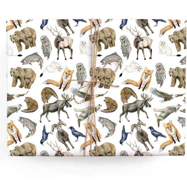 Rustic Mountain Animals Gift Wrap - Illustrated Birthday, Celebration, Special Occasion Wrapping Paper