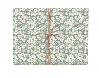 Wrapping Paper featuring Pretty florals and green background - recyclable luxury gift wrap