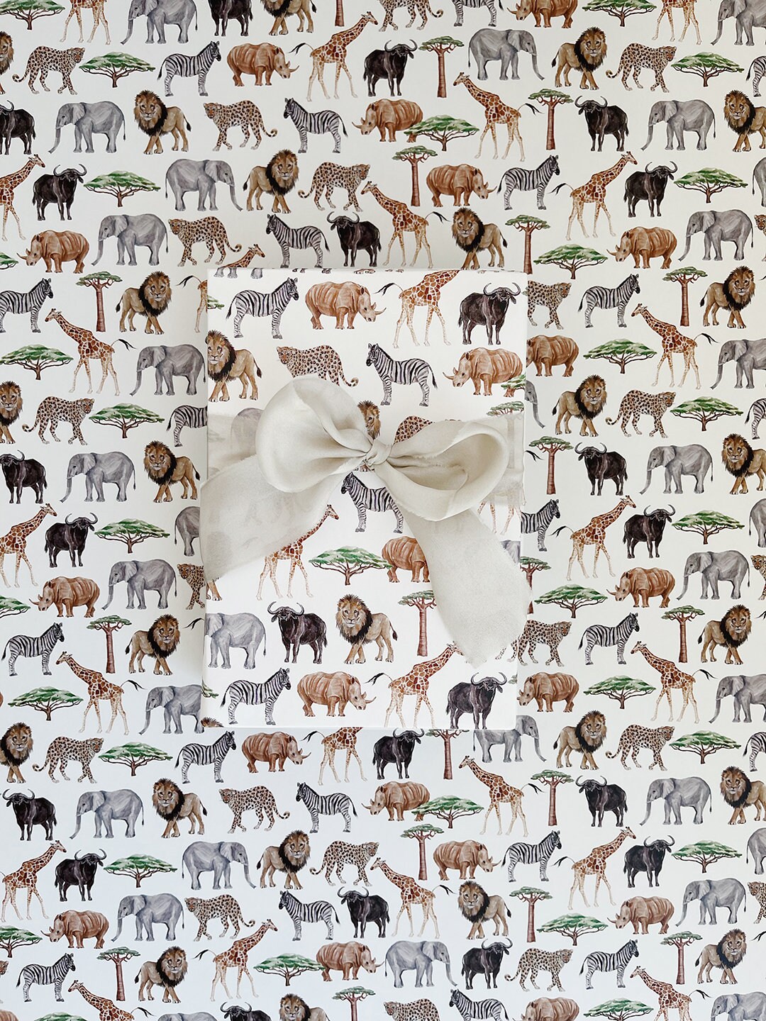 Cakesupplyshop Zoo Animals Lion Elephant Giraffe Baby Shower Gift Wrap Wrapping Paper 12ft Folded with Gift Tags