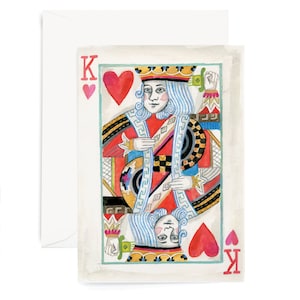 King of Hearts Greeting Card - Illustrated Just Because, Love You, Valentine&#39;s Day, Anniversary Card, Envelope Liner, Girlfriend Gift