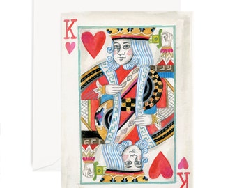 King of Hearts Greeting Card - Illustrated Just Because, Love You, Valentine's Day, Anniversary Card, Envelope Liner, Girlfriend Gift
