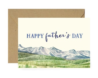 Mountain Scene Happy Father's Day Card - Illustrated Outdoorsy Love You Dad, Father's Day Greeting Card, Card for Dad, Father in Law