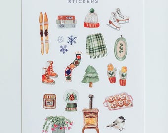 Winter Sticker Sheet- Seasonal Stickers, Planner Stickers, Deco Sticker Sheet, Journal and Scrapbook Stickers, Cottagecore Stickers
