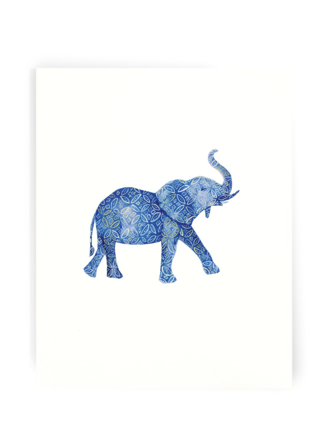 Blue Pattern Elephant Art Print - Illustrated Animal Wall Decor ...
