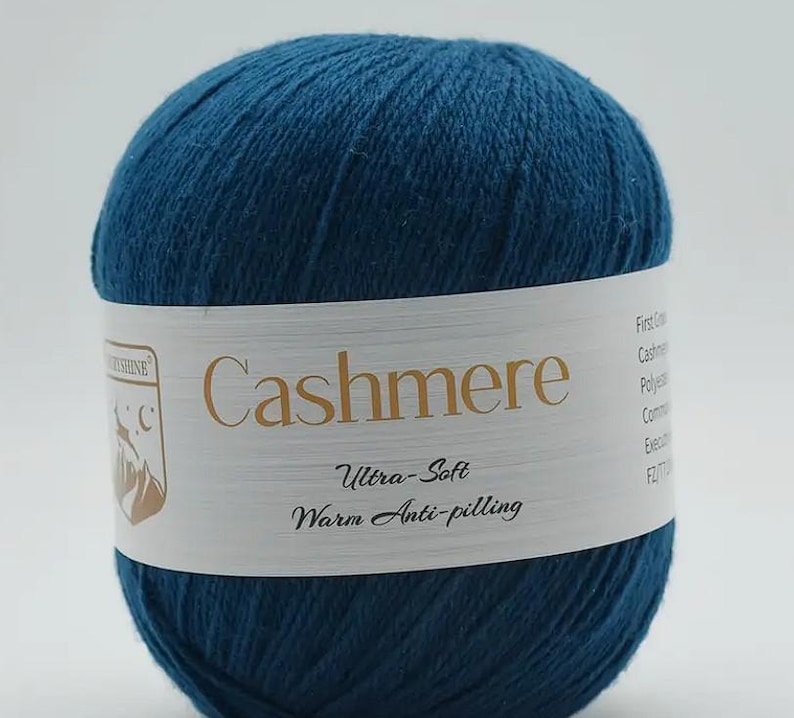 Premium Cashmere Wool 80% Cashmere – Ultra-soft 4-ply luxury yarn – 33 colors to choose from for scarves, shawls, baby projects, etc. 27 jeansblau
