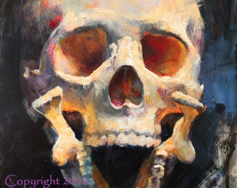 Skull Painting Original Art "Died Laughing" by Kristina Laurendi Havens Skull Decor