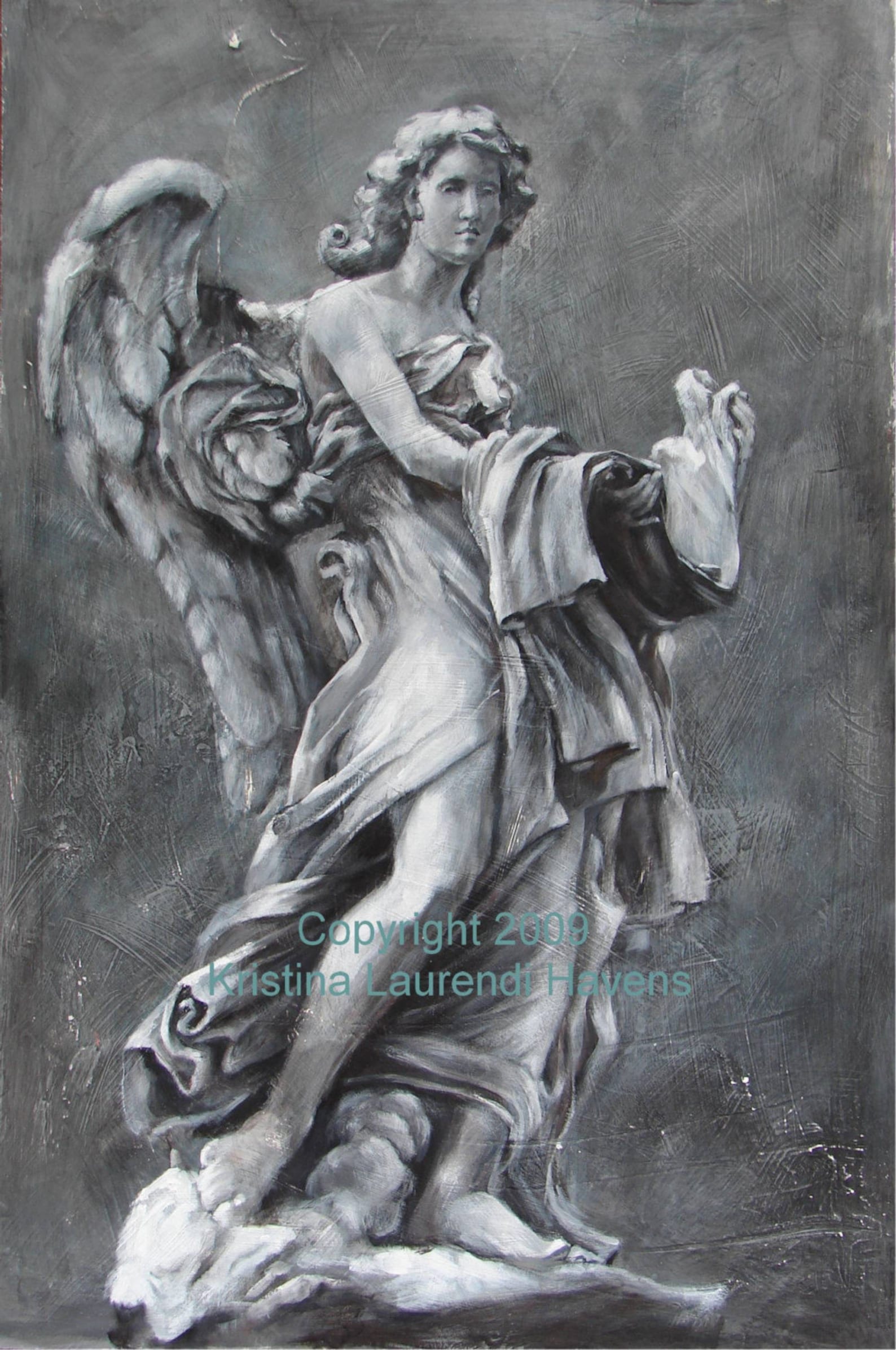 Original Fine Art Painting Italian Angel Sculpture Angel  Etsy
