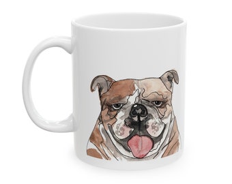 11oz Bulldog Mug: Original Illustration, Ceramic Coffee Cup for Dog Lovers