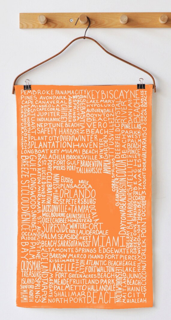 Florida Cities Towns Dish Towel In Orange Florida Gift Etsy