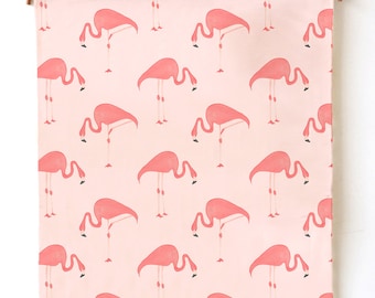 Pink Flamingo Illustrated Watercolor Kitchen Tea Towel