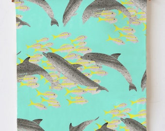 Dolphin and Yellow Tail Snapper Pattern Cotton Dish Towel