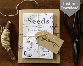 Seed Envelopes & Tags - Digital - Printable PDF + Gardening Notebook Cover PDF