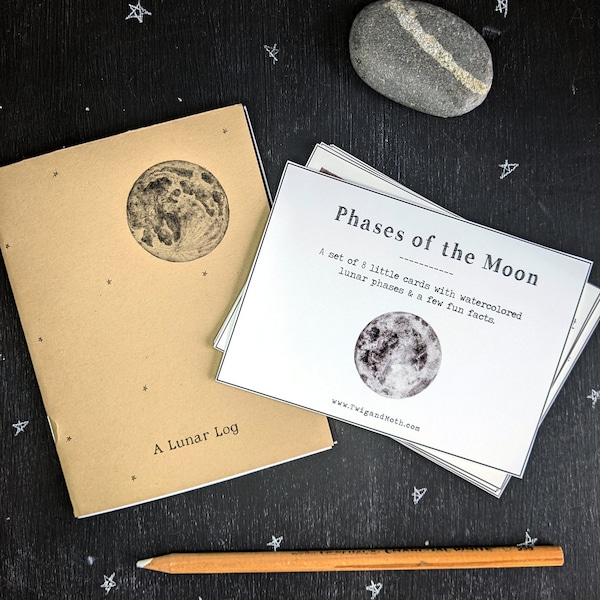 Moon Bundle - Digital Phases of the Moon Cards (Northern & Southern Hemisphere) with Lunar Log Cover, Printable PDF, Montessori, Astronomy