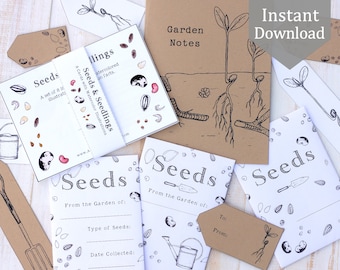 Seed Bundle - Seed Envelopes & Tags + Gardening Notebook Cover with Seeds and Seedlings Cards - Printable PDF, Educational, Botany