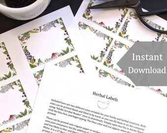 Printable Botanical Themed Herbal Labels for Herbalists - Editable Files - 8.5"x11" and A4 Sizes