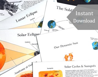 Sun Themed BUNDLE - School Room Printables - Educational Art - A4 and 8.5x11 - Montessori, Charlotte Mason, Educational, Astronomy