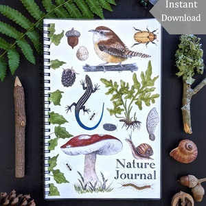 Diario de naturaleza para niños en formato DIGITAL de tamaño pequeño - Tamaño de media página - 104 páginas imprimibles - Archivos de tamaño A4 y carta