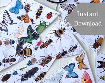 DIY Insects Bunting - Digital - Printable PDF - School Room Art, moths, Butterflies, Bees, Beetles, Montessori, Watercolor