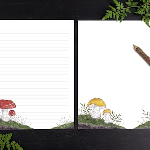 Funghi cancelleria stampabile, carta da lettere, buste modificabili per bambini - Bosco, Foresta, Funghi / 8,5"x11" e A4