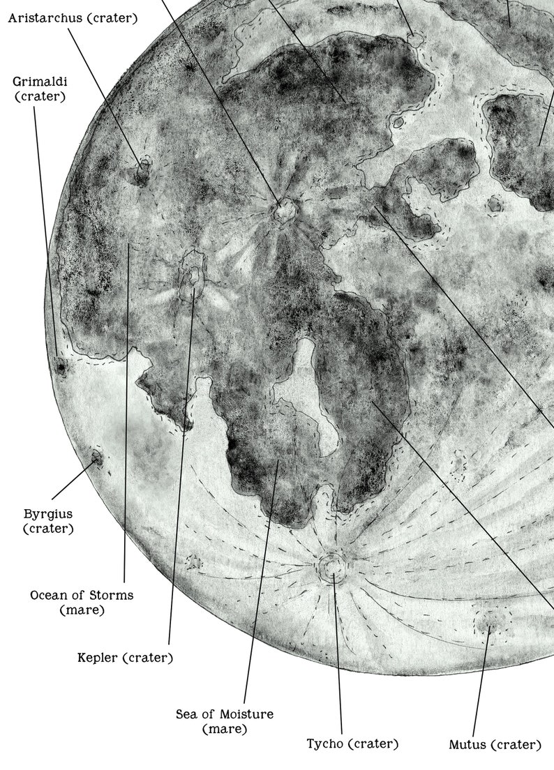 A Map of the Moon Printable &amp; Poster 12 x 18 A4 8.5 x 11 | Etsy