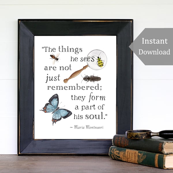 Art Montessori « The Things He Sees » - imprimable pour la classe - A4 et 8 x 10 - citation de Maria Montessori, art mural sauvage + gratuit, salle d'école