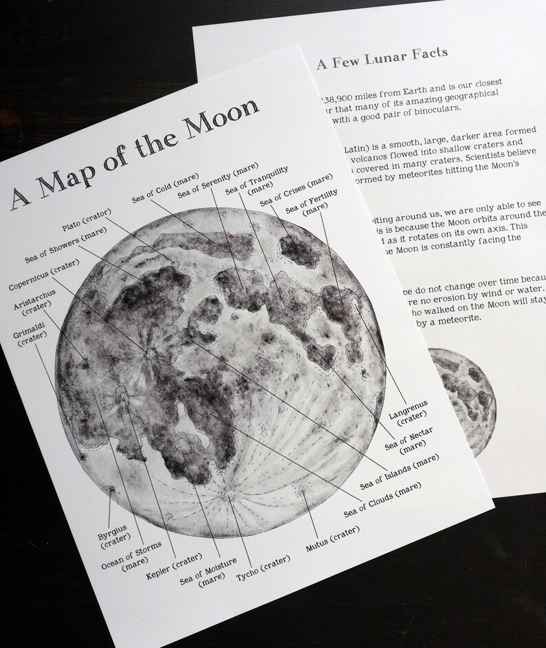 A Map Of The Moon Printable Poster 8 5 X 11 And A4 Size Etsy