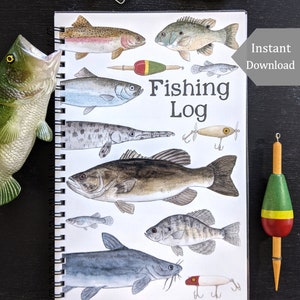 DIGITAL Fishing Log for Kids - Half-Page Size - 104 Printable Pages - &quot;Freshwater Fish&quot; Cover Art - A4 and Letter Sized Files
