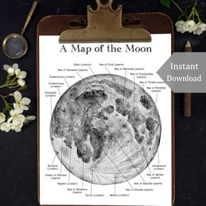 A Map of the Moon Printable - 8.5 x 11 and A4 size - Digital, Charlotte Mason, Montessori, Educational, Lunar Map
