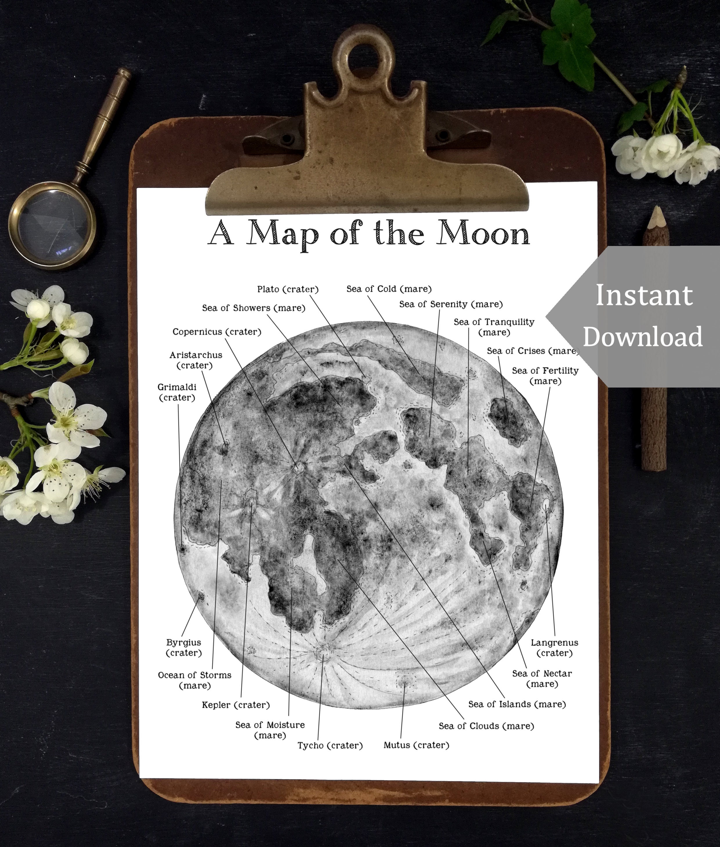 A Map of the Moon Printable 8.5 X 11 and A4 Size Digital Etsy
