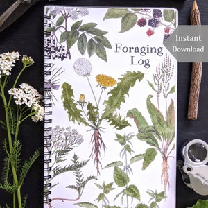 DIGITAL Foraging Log for Kids - Half-Page Size - 104 Printable Pages - "Useful Plants " Cover Art - A4 and Letter Sized Files
