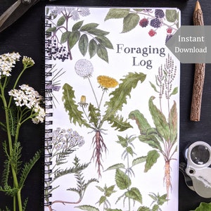 Registro de recolección de alimentos DIGITAL para niños - Tamaño de media página - 104 páginas imprimibles - Portada con ilustraciones de "Plantas útiles" - Archivos tamaño A4 y carta