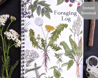 DIGITAL Foraging Log for Kids - Half-Page Size - 104 Printable Pages - "Useful Plants " Cover Art - A4 and Letter Sized Files