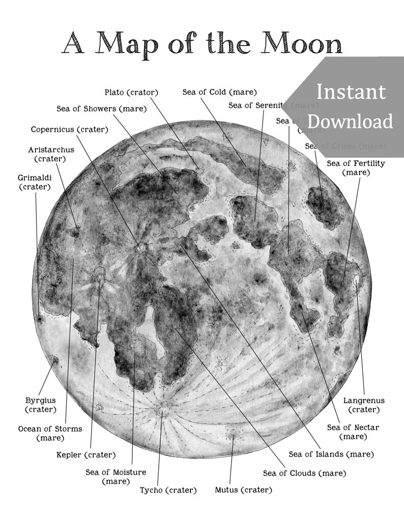 A Map of the Moon Printable & Poster 8.5 x 11 and A4 size Etsy