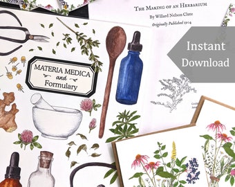 Digital BUNDLE Including  Herbal Notecards, Labels, Materia Medica & Formulary, and Herbarium - 8.5x11 and A4 Size Files